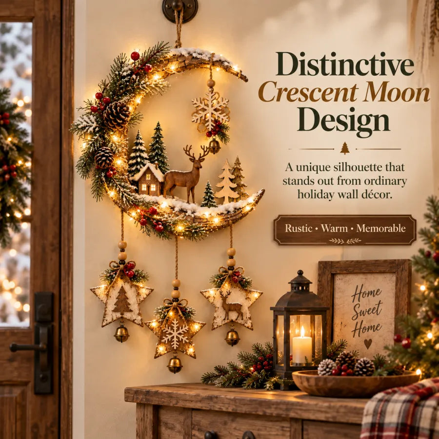 Lighted Rustic Christmas Crescent Moon Wall Decor