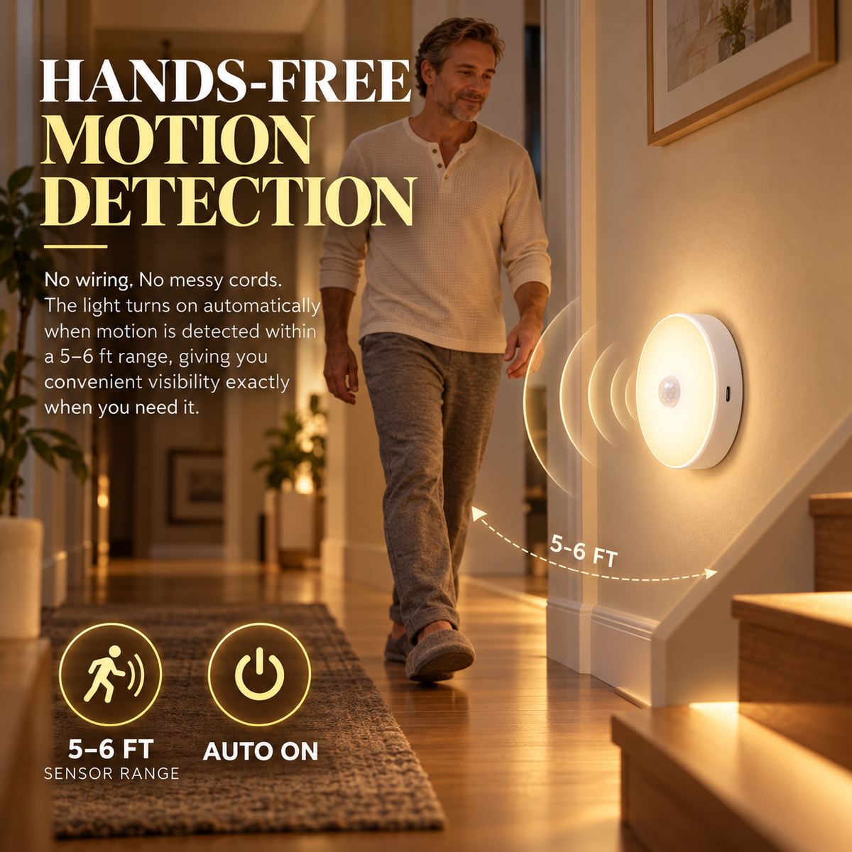 💡 LED USB Rechargeable Motion Sensor Night Light – Battery-Powered Wall Lamp for Hallway, Basement, Bathroom, Cabinet & Closet ✨
