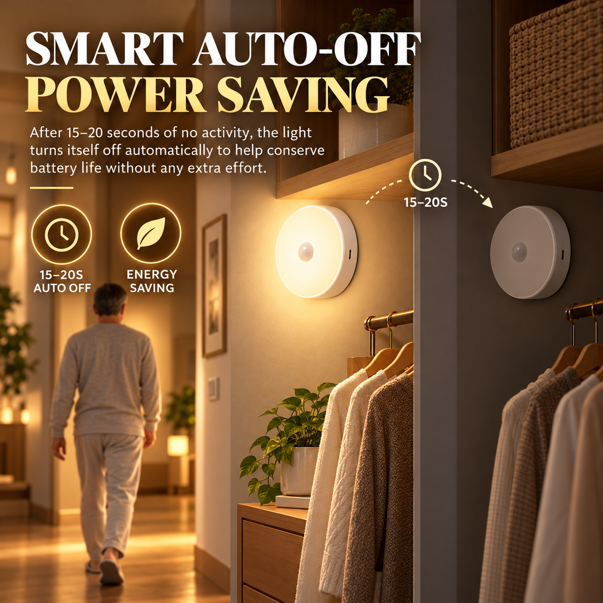 💡 LED USB Rechargeable Motion Sensor Night Light – Battery-Powered Wall Lamp for Hallway, Basement, Bathroom, Cabinet & Closet ✨
