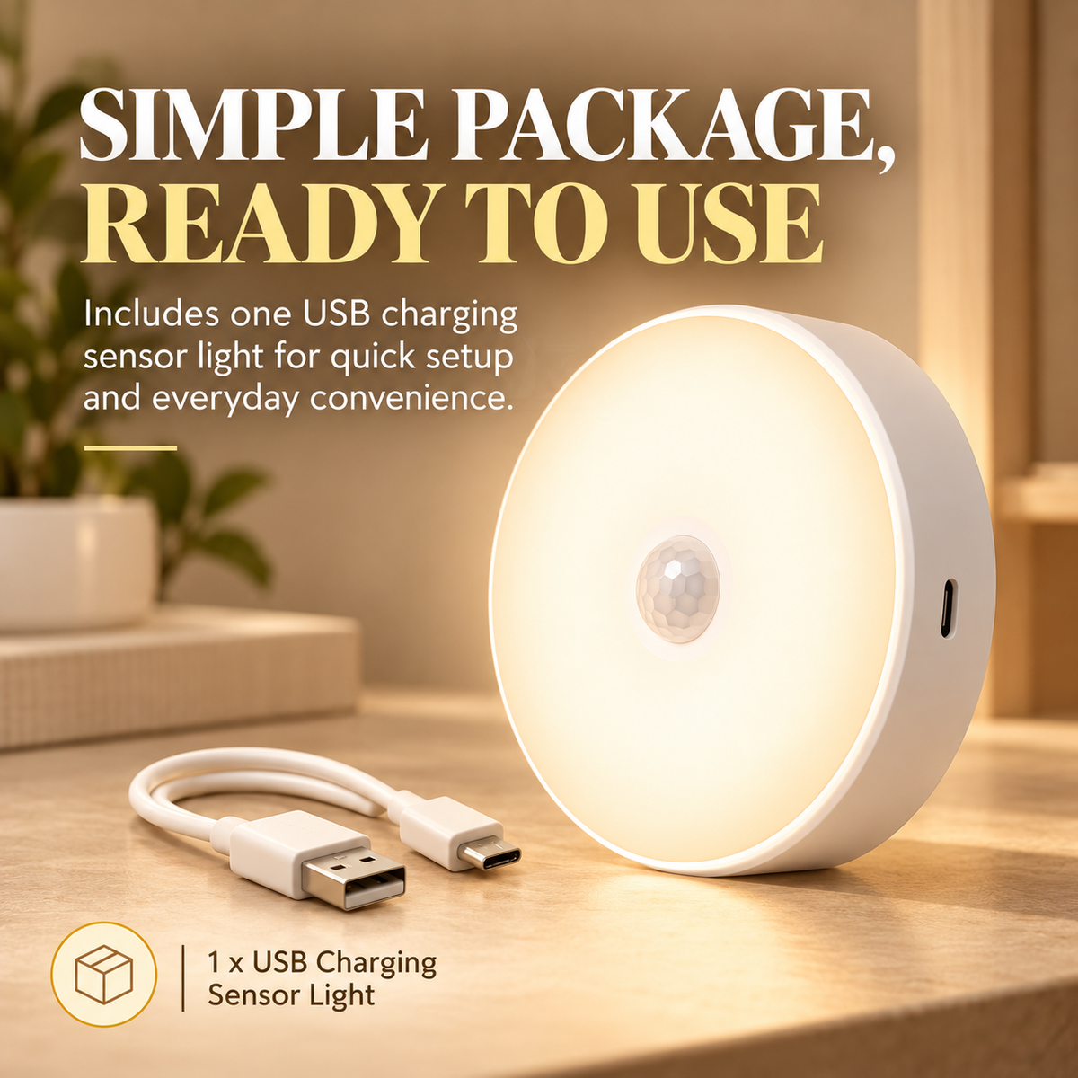 💡 LED USB Rechargeable Motion Sensor Night Light – Battery-Powered Wall Lamp for Hallway, Basement, Bathroom, Cabinet & Closet ✨