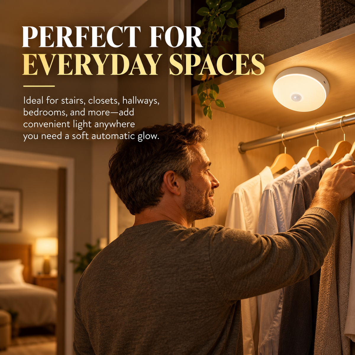💡 LED USB Rechargeable Motion Sensor Night Light – Battery-Powered Wall Lamp for Hallway, Basement, Bathroom, Cabinet & Closet ✨