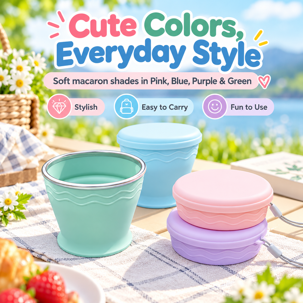 Upgraded Macaron-Style Collapsible Silicone Cup