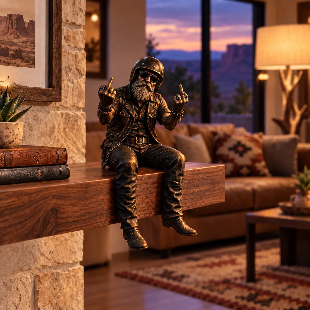 Old Biker Soul Shelf Sitter Collection – Rustic Motorcycle Rider Figurines for Men