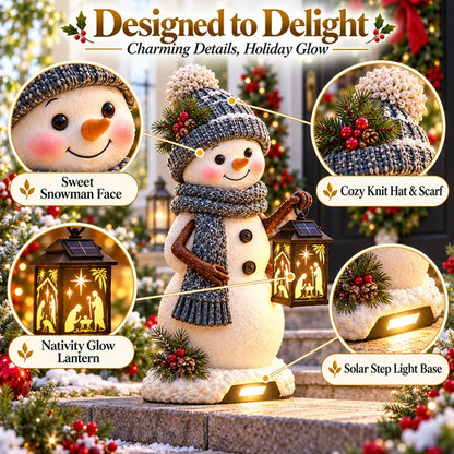 ⛄ Last Day 49% Snowman Nativity Glow™ – Solar Christmas Step Light with Holy Family Projection