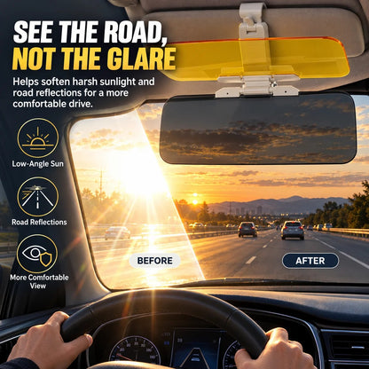 🌞🚗 2-in-1 Day & Night Anti-Glare Car Visor Extender – Reduce Sun Glare & Harsh Headlights, Height-Adjustable Mount & Independent Flip-Down Lenses 🛡