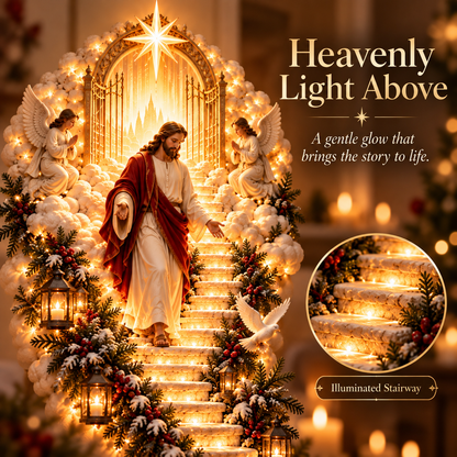 ✝️Jesus Light of Heaven Christmas Wall Hanging | Illuminated Nativity Stairway Decor ✨