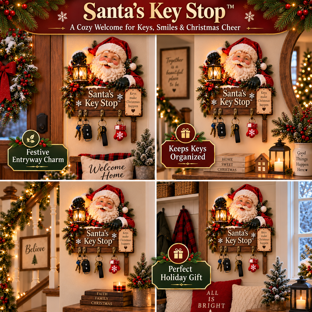 ✨Last Day 49% OFF✨Welcome Key Holder™– Lighted Christmas Entryway Wall Decor