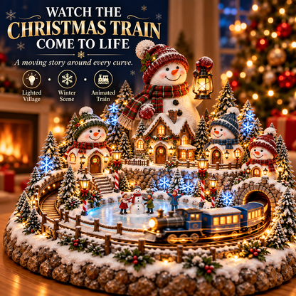 ⛄✨ Snowman Lantern Village™ – Animated Lighted Christmas Train & Winter Village Centerpiece