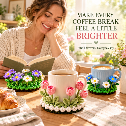 🌸 Blooming Garden Crochet Coaster Collection | 3D Floral Mug Mat & Cozy Table Décor