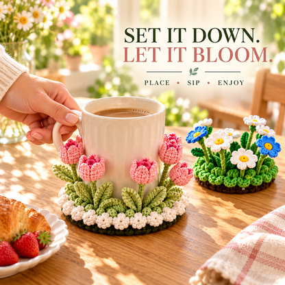 🌸 Blooming Garden Crochet Coaster Collection | 3D Floral Mug Mat & Cozy Table Décor