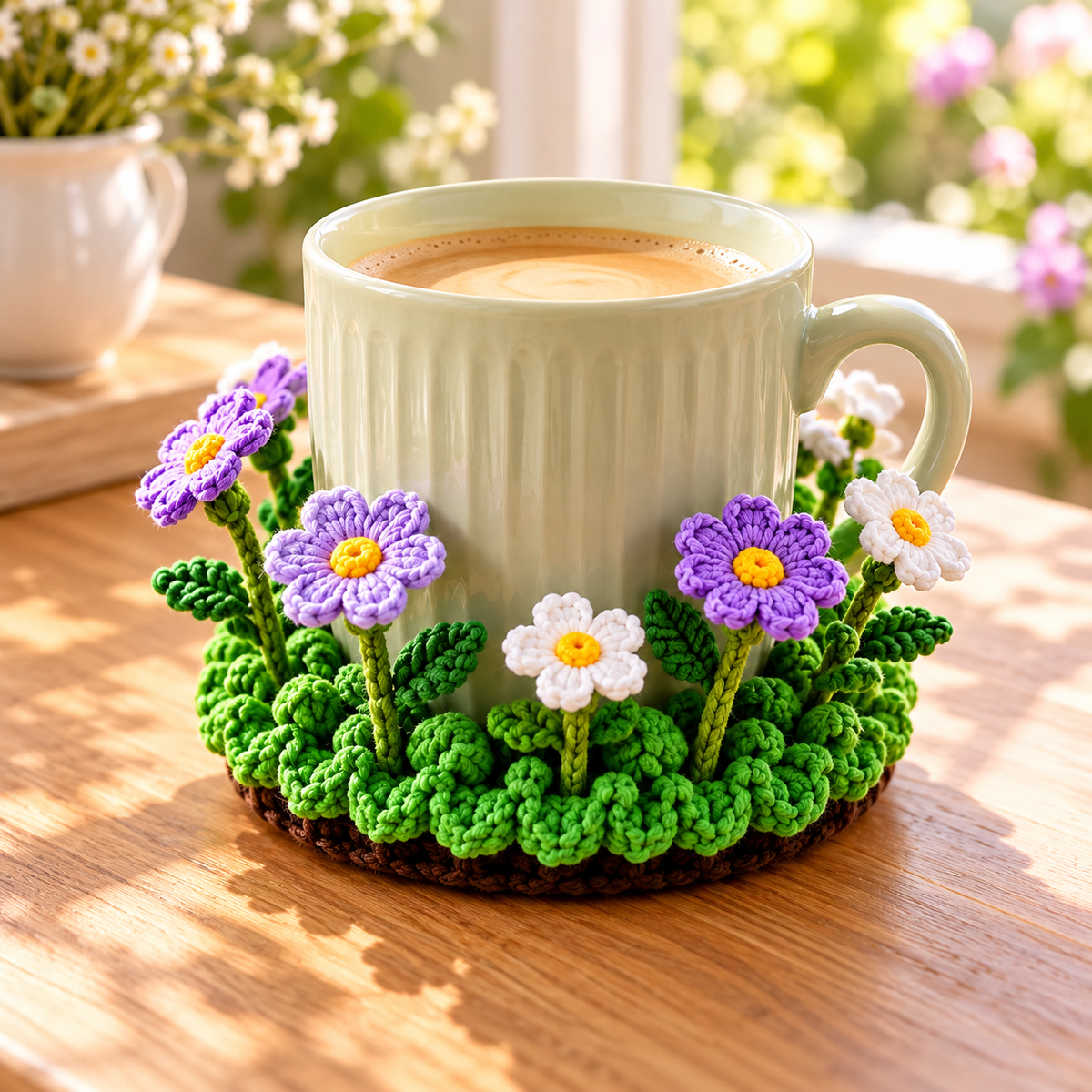🌸 Blooming Garden Crochet Coaster Collection | 3D Floral Mug Mat & Cozy Table Décor