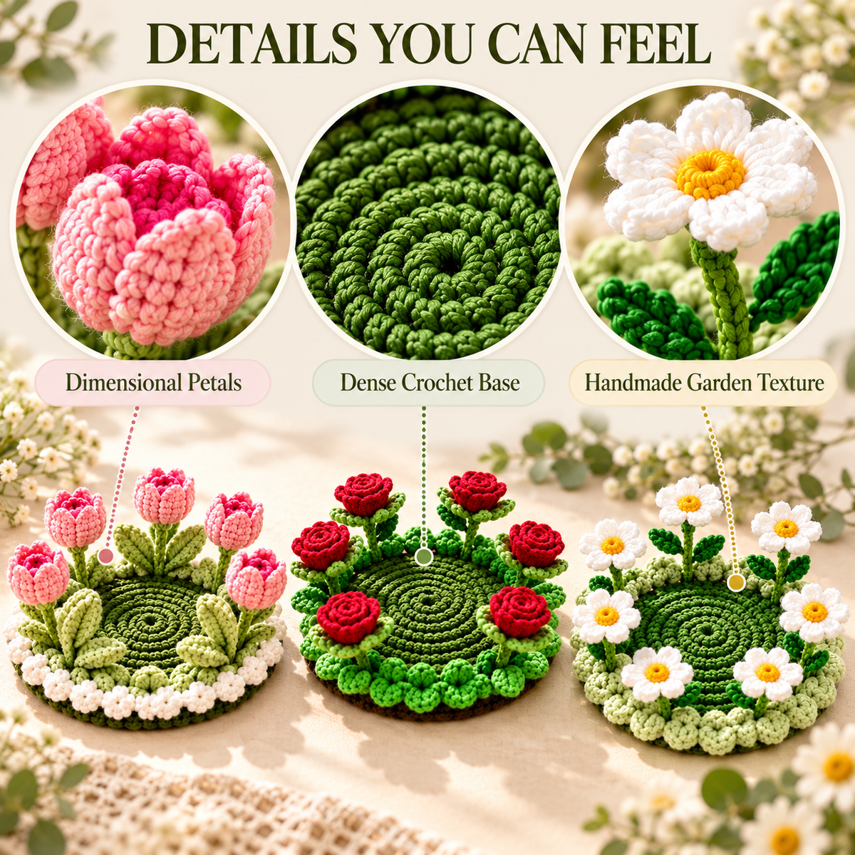 🌸 Blooming Garden Crochet Coaster Collection | 3D Floral Mug Mat & Cozy Table Décor