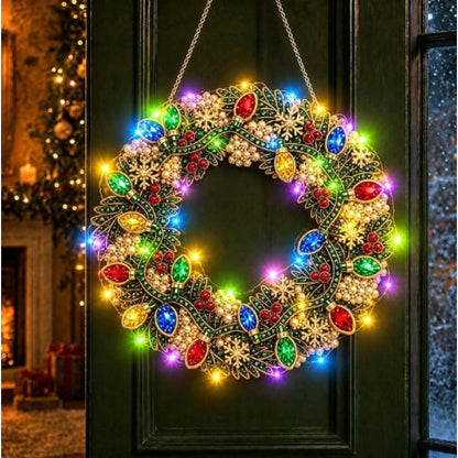 LED Christmas-Themed DIY Pearl and Diamond Painting（With string lights）