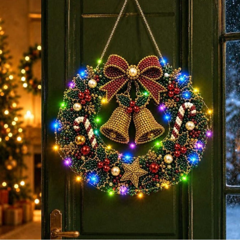 LED Christmas-Themed DIY Pearl and Diamond Painting（With string lights）