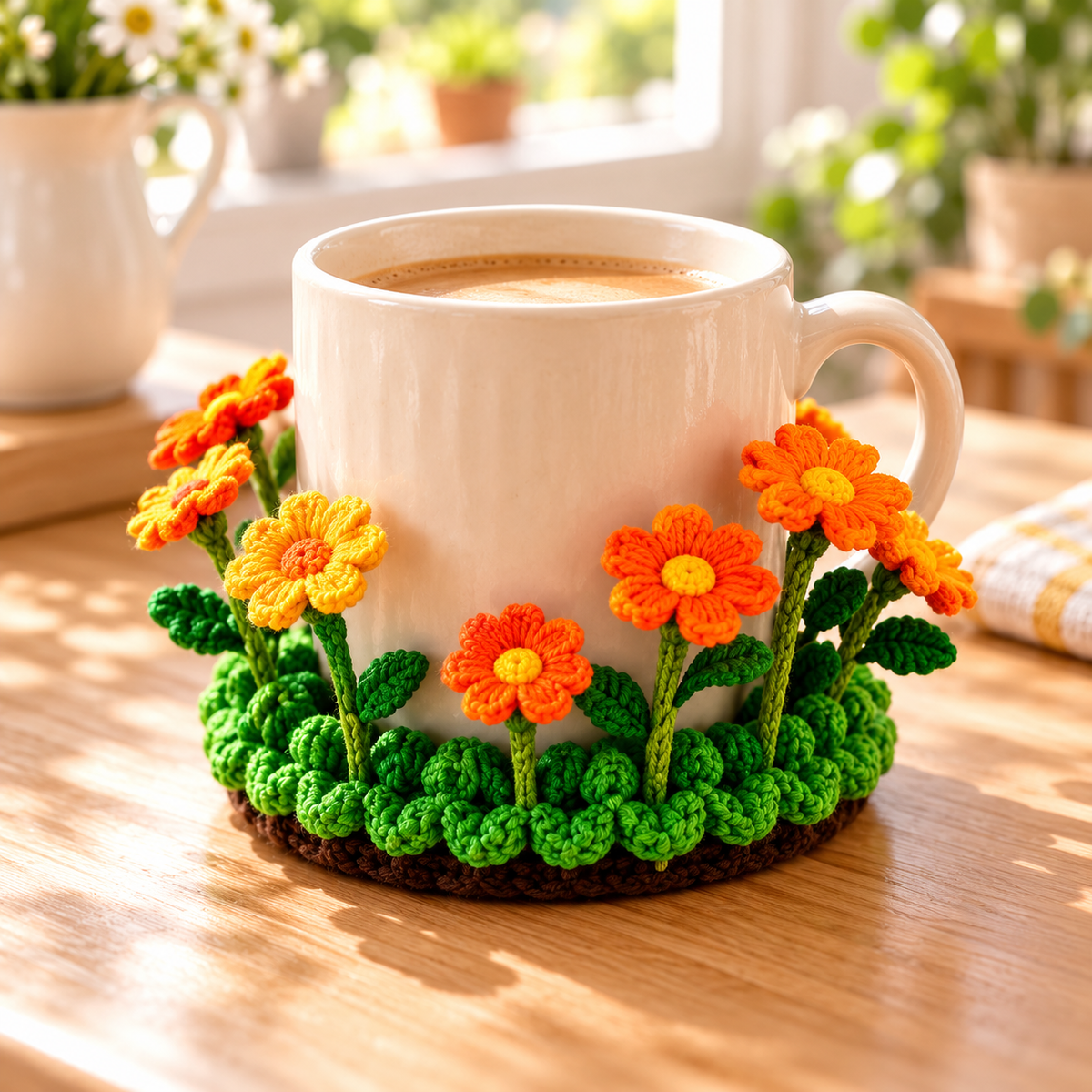 🌸 Blooming Garden Crochet Coaster Collection | 3D Floral Mug Mat & Cozy Table Décor