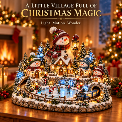 ⛄✨ Snowman Lantern Village™ – Animated Lighted Christmas Train & Winter Village Centerpiece