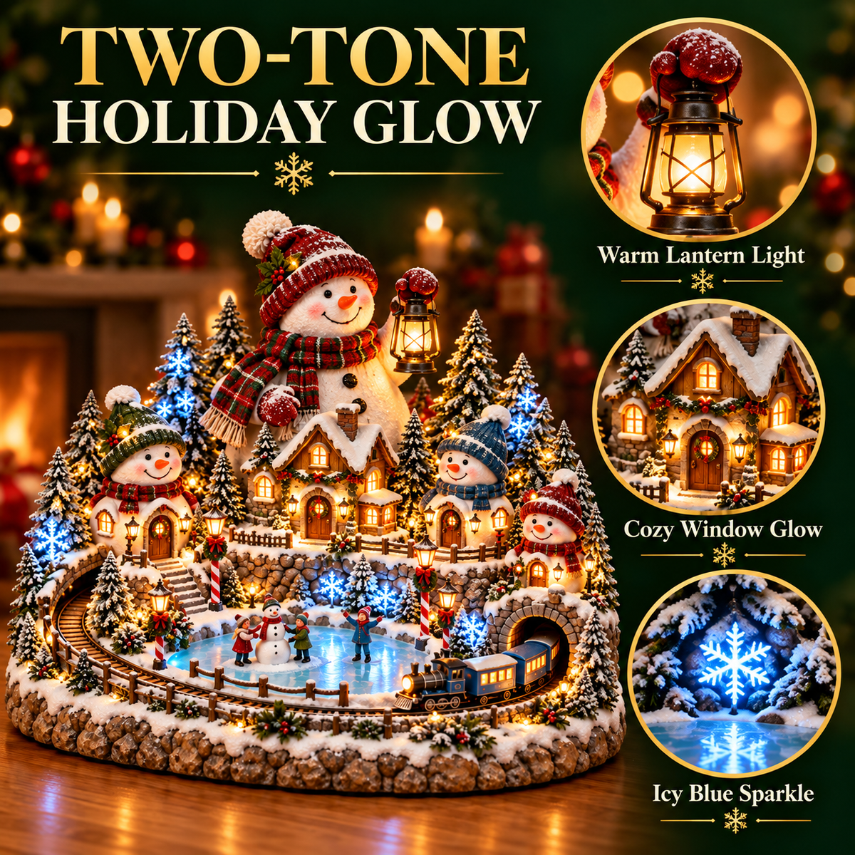 ⛄✨ Snowman Lantern Village™ – Animated Lighted Christmas Train & Winter Village Centerpiece