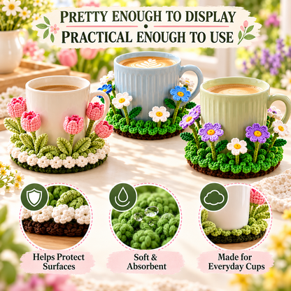 🌸 Blooming Garden Crochet Coaster Collection | 3D Floral Mug Mat & Cozy Table Décor