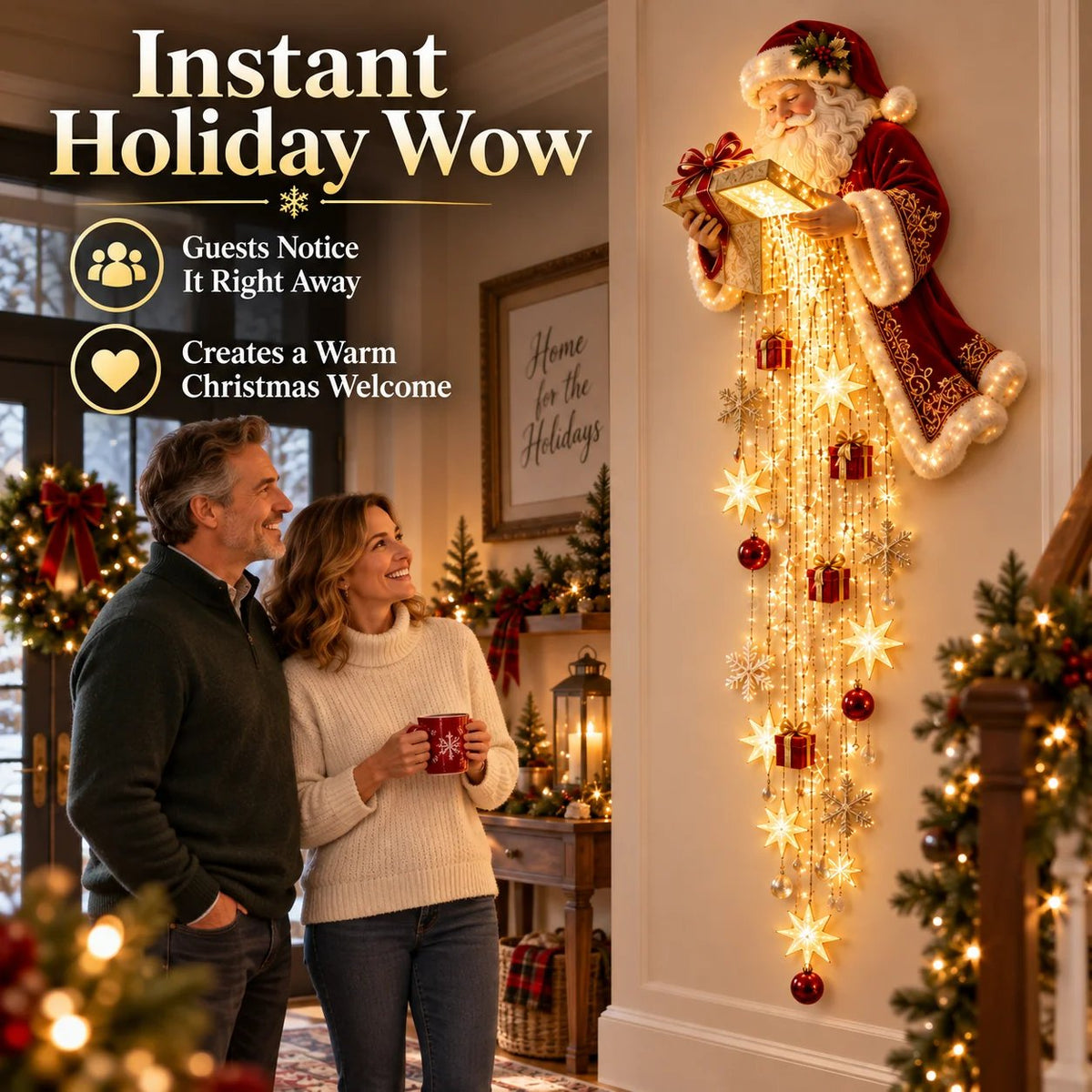 🎅 Santa’s Magical Gift Starfall Cascade™ | Lighted Christmas Wall Decor