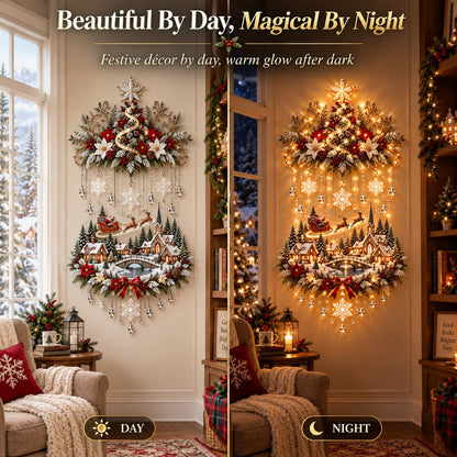 Illuminated Christmas Tree & Village Wall Hanging