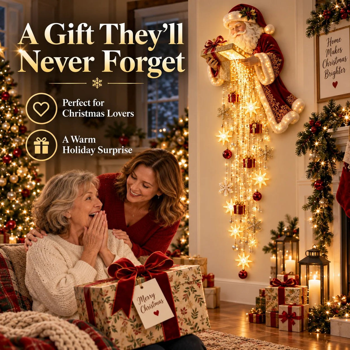 🎅 Santa’s Magical Gift Starfall Cascade™ | Lighted Christmas Wall Decor
