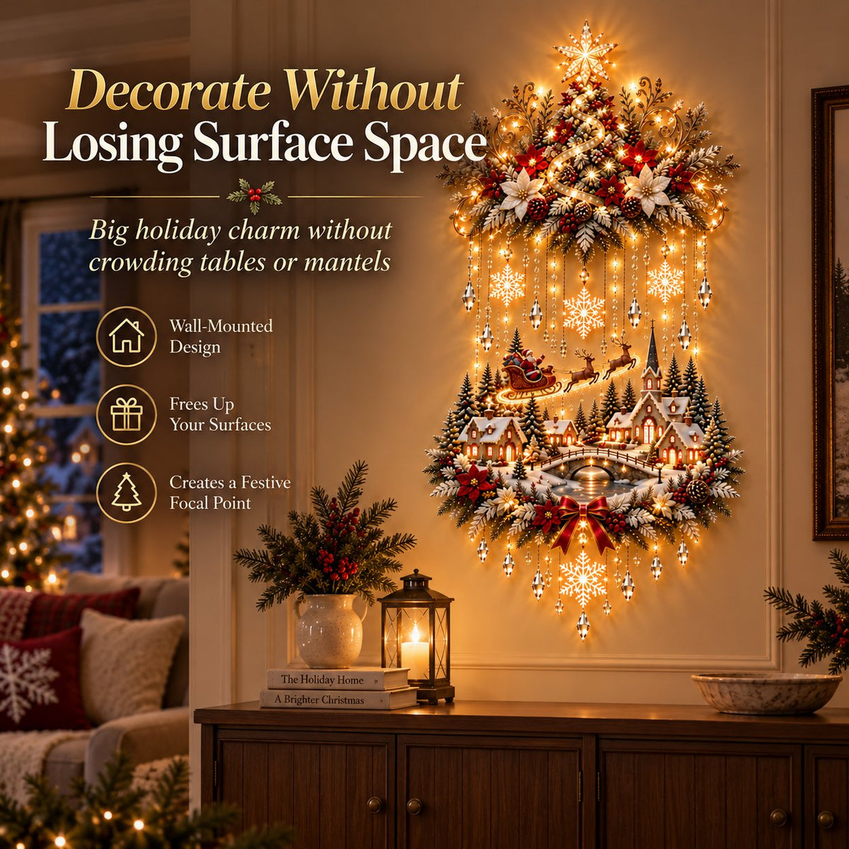 Illuminated Christmas Tree & Village Wall Hanging