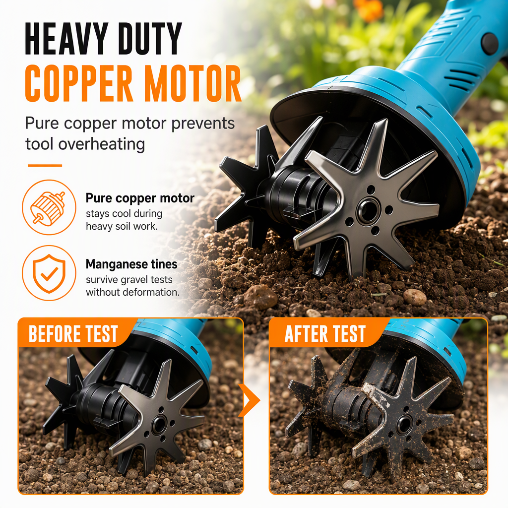 🌱 50% OFF NOW! 🔋 Cordless Mini Tiller – 21V Lithium Battery, Manganese Steel Blades & Ergonomic Grip – Portable Garden Soil Loosener & Weeder 🏡